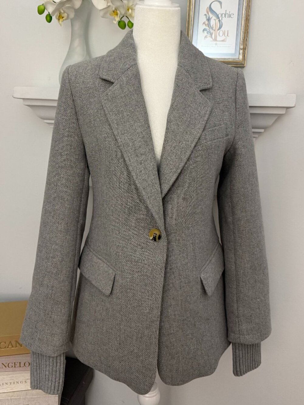 Free Assembly Heather Gray Sweater Cuff Blazer Size S NWT